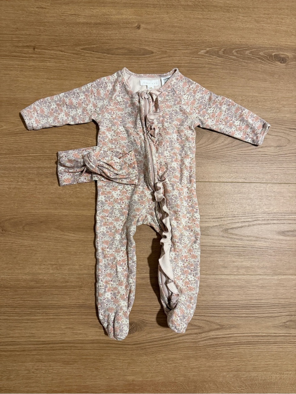 Jamie Kay Floral Ruffle Zip Onesie and Headband Set 3-6M